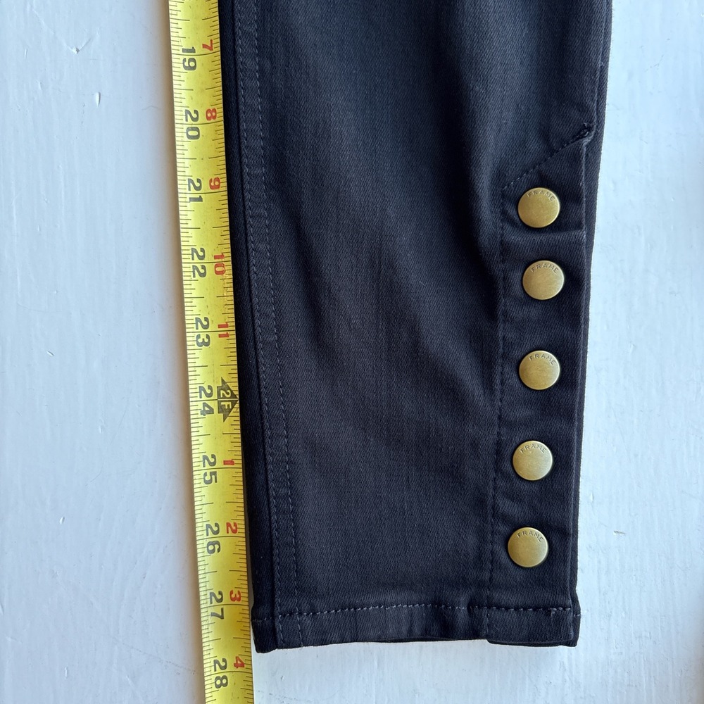 FRAME Le High Skinny Women 27 Pants Jeans Black Gold Button Ankle Stretch - Picture 14 of 14